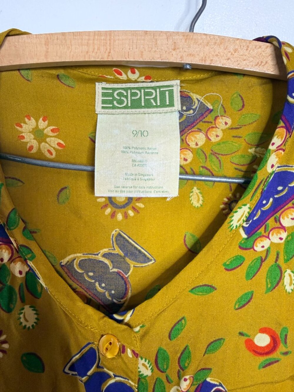 Vintage Y2K Esprit Floral Midi Dress A-line Mustard Long Sleeve Size 9/10 Medium - Picture 3 of 4